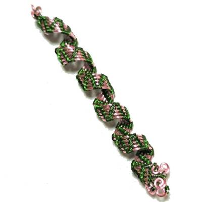 Schöne lange Dreadlock Haarperle handgewebt rosa grün handmade Haarschmuck Zopfperle Dreadlockbead handgemacht
