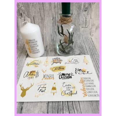 Kerzentattoo FROHES FEST XL, A5, Wasserschiebefolie, Kerzenfolie, Kerzensticker, Kerzen beschriften, Weihnachten