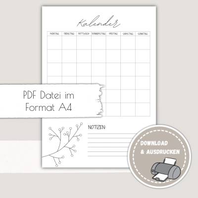 Kalender zum Ausdrucken - Pdf Download Kalender zum Ausdrucken - Printables Druckvorlage - immerwährender, undatierter K