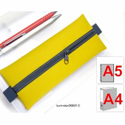 Mäppchen senfgelb senf Gummiband grau A4 Ordner A5 Planer Skizzenbuch, handmade by BuntMixxDESIGN ©