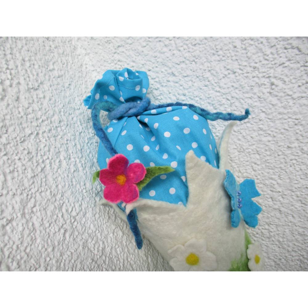 Schultüte gefilzt Filzschultüte mit Filzblumen und Schmetterlingen türkis Bild 3