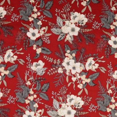 Weihnachtsstoff  Popeline Weihnachtsblumen bordeaux (1m/10,-€)