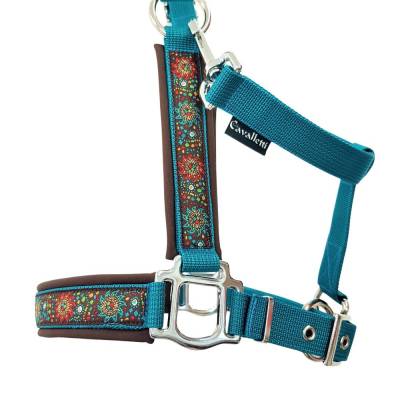 Halfter Warmblut "Bunte Sonne" petrol oder braun – 3-fach verstellbar & gepolstert