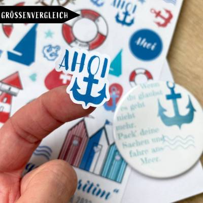 Stickerbogen Maritim, Anker, Leuchtturm, Rettungsring, Ahoi, Strandhäuschen, Aufkleber