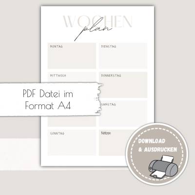 Wochenplan, Wochenplaner zum Ausdrucken - Pdf Download Wochenplan zum Ausdrucken - Printables Druckvorlage - immerwähren