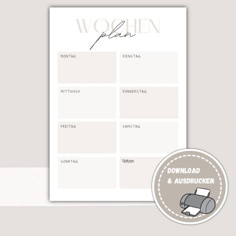 Wochenplan, Wochenplaner zum Ausdrucken - Pdf Download Wochenplan zum