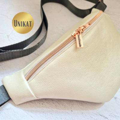 B-WARE Unikat / Trendy Crossbag / Crossbody / HipBag / Bauchtasche / Gürteltasche / Umhängetasche aus Kunstleder Creme