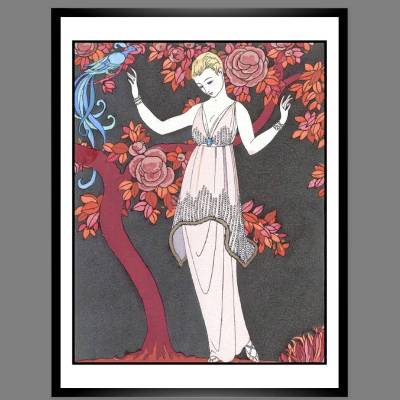 Mode Fashion Illustration 1914 rosa Abendkleid Glamour Paris Mystik Poster Kunstdruck - Modemagazin Vintage Wanddeko