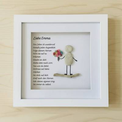 Personalisiertes Steinbild zum Kindergeburtstag mit Trockenblumen & Wunschtext – Unikat STB-280