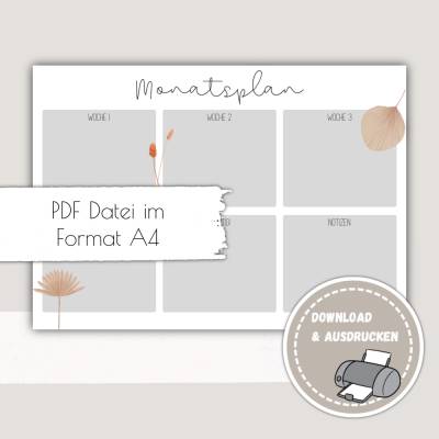 Monatsplan, Monatsplaner zum Ausdrucken - Pdf Download Monatsplan zum Ausdrucken - Printables Druckvorlage - immerwähren