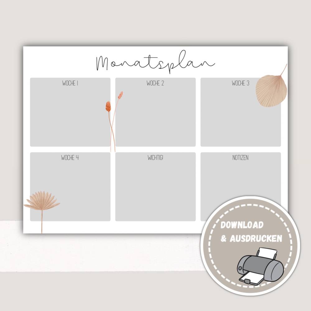 Monatsplan, Monatsplaner zum Ausdrucken - Pdf Download Monatsplan zum