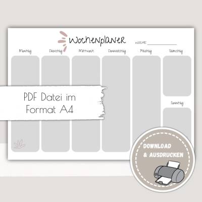 Wochenplan, Wochenplaner zum Ausdrucken - Pdf Download Wochenplan zum Ausdrucken - Printables Druckvorlage - immerwähren