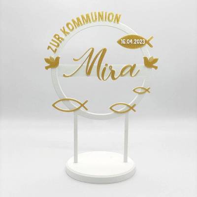 Kuchen Topper zur Kommunion - personalisiert mit Farbe, Name & Datum