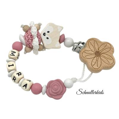 Schnullerkette personalisiert Namen Baby Mädchen Geschenk Geburt Taufe Blume natur weiß altrosa Schmetterling