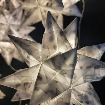 Bascettasterne Noten – 10 transparente Sterne aus bedrucktem Transparentpapier
