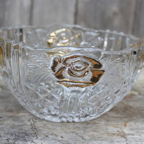 Kristall Schale oval Rosen  Anna Hütte 24% Bleikristall 50er 60er Jahre DDR
