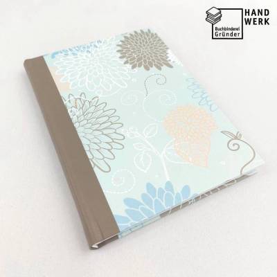 Notizbuch, Chrysanthemen, graubraun, 100 Blatt, DIN A5, handgefertigt
