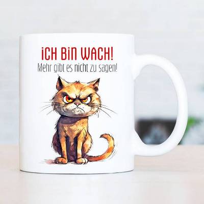 Tasse 'Ich bin wach' - Bürotasse mit Spruch, Kaffeetasse, Humor, Arbeit, Geschenk