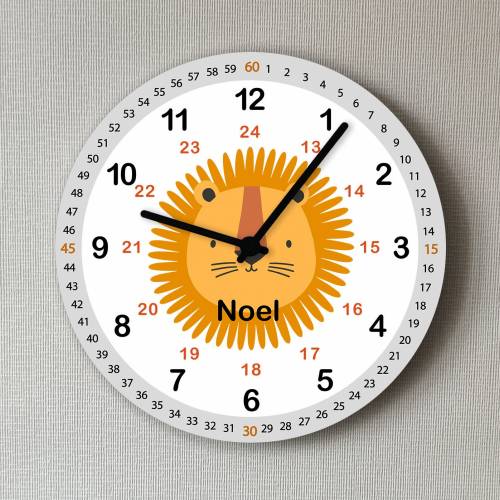 Personalisierte Wanduhr Löwe Kinderzimmeruhr zum lernen