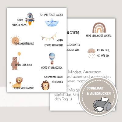 Affirmationskarten für Kinder-Achtsamkeit und positives Mindset - Printables, Druckvorlagen - PDF Datei zum Ausdrucken 