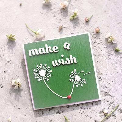 Glückwunschkarte 3D Pusteblume mit Marienkäfer – Klappkarte make a wish, handgefertigt, grün, Unikat
