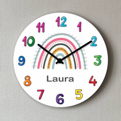 Uhr Kinderzimmer Regenbogen Kindergeschenk personalisierte Wanduhr