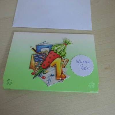 Glückwunschkarte zum Schulanfang mit 3-D-Motiv Schultüte – Unikat, handgemacht, 10,5 x 15,5 cm