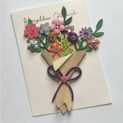 Blumenstrauß mini Bouquet 3D aus Papierblumen – Handgemachtes Unikat für Scrapbook, Rückspiegel & Geschenkideen