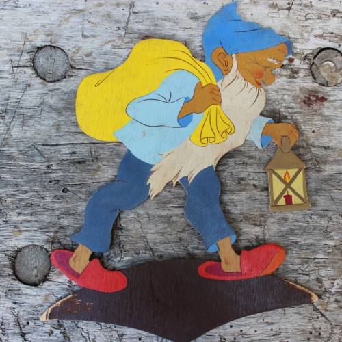 Vintage Wandbild Zwerg MERTENS KUNST Märchen Kinderzimmer Laubsägearbeit 60er Jahre