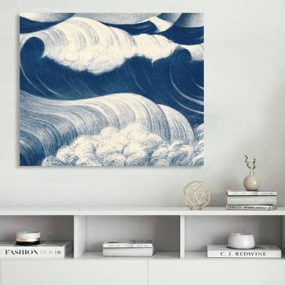 Wandbild Die Blaue Welle nach einem alten Gemälde ca. 1917 Meer See Maritim Vintage Marineblau Abstrakt Leinwanddruck