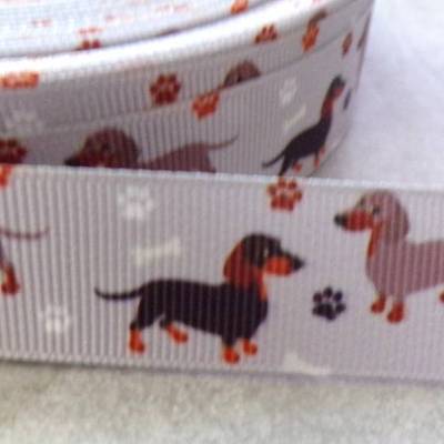 Dackel & Terrier Ripsband grau 22 mm – Band für Nähen & Basteln