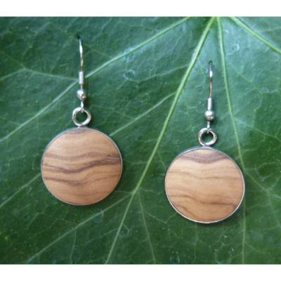 Cabochon Ohrring 20 mm "Olive" mit abgerundeter Echtholz Einlage aus matt poliertem Olivenholz