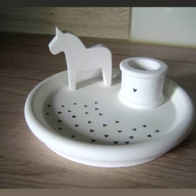 Kerzenteller Dalapferd weiß Scandi