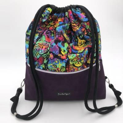 2 in 1 Rucksack Tasche Katzen Regenbogen – Stylischer Animal-Print, personalisierbar, viel Stauraum