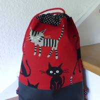 Rucksack, Turnbeutel, Sportbeutel, Katze, Kunstlederboden, Handarbeit genäht