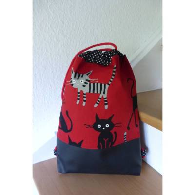 Rucksack, Turnbeutel, Sportbeutel, Katze, Kunstlederboden, Handarbeit genäht