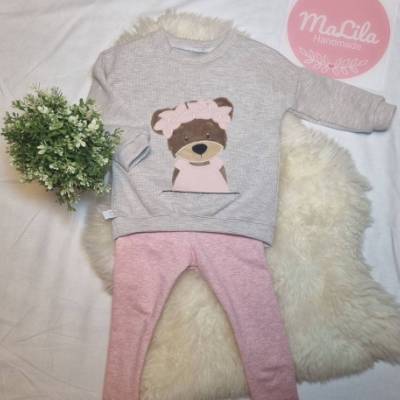 Bestickte Kinderkleidung Mädchen, Set Bärenmädchen mit passender Leggings