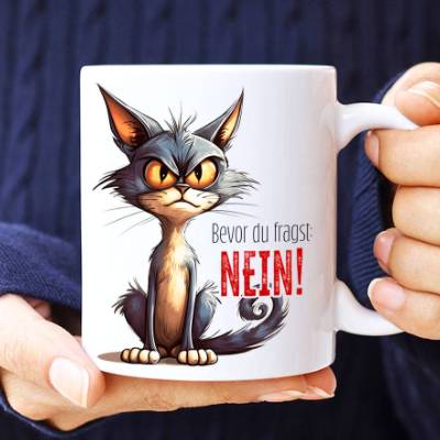 Tasse 'Bevor du fragst' - Bürotasse mit Spruch, Kaffeetasse, Humor, Arbeit, Geschenk