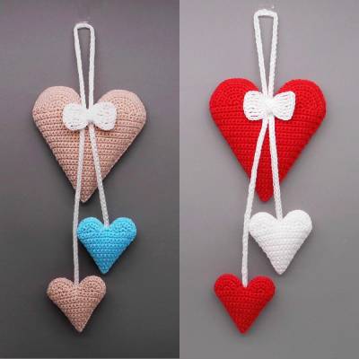 Häkelanleitung Herz Dekohänger mit 3 Herzen - einfach aus Wollresten