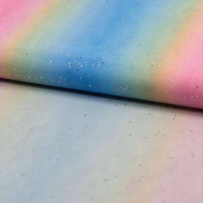 ♕ pastelliger Tüll  in Regenbogenfarben Einhorn Rainbow mit Glitter 100 x 150 cm  Tütü ♕