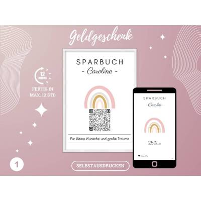 Digitales QrCode Sparbuch | Personalisiertes Geldgeschenk | Download | Verschiedene Motive