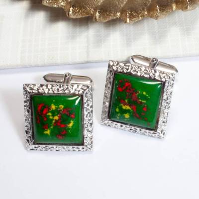 70er Jahre Vintage Manschettenknöpfe Emaille grün – Herren Schmuck, Armschmuck & Accessoire