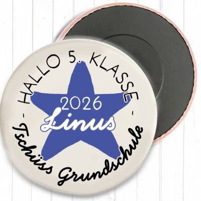Personalisierter Magnet „Tschüss Grundschule 2026“ | Wunschname & Stern | 8 Farben | 38/59mm
