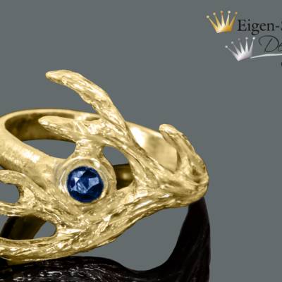 Goldschmiedering "antler love", Ring Geweih, Geweihring, Hirsch, Silberschmuck vergoldet handmade, Geweih, Först
