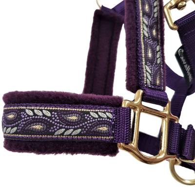 Halfter Warmblut "Zauberranke" lila gold Pferdehalfter Größe Warmblut lila gold
