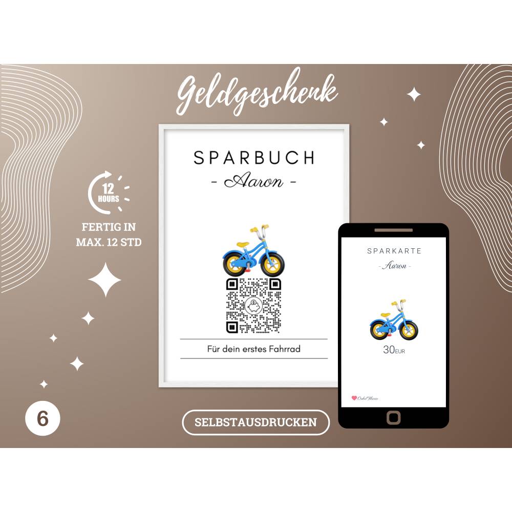 Digitale Spardose | Personalisiertes QrCode Geldgeschenk | Führerschein Auto Motorrad