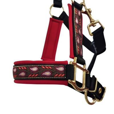 Halfter Warmblut "Zauberranke" schwarz rot gold Pferdehalfter Größe Warmblut schwarz rot gold