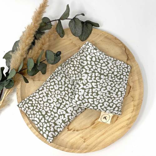 Dinkelkissen Leopardenprint Matcha, Kammerkissen mit 3 Kammern und Biodinkel gefüllt aus Baumwolle, Wärmekissen