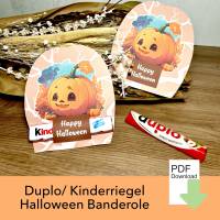 Halloween deko, Duplo Banderole, Kürbis, Happy Halloween, Schokolade Halloween, Schokoriegel, Kinderriegel, PDF drucken