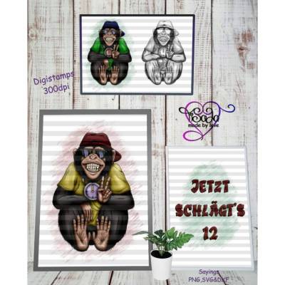 TiSaJa - Digistamp "Ur-Otto" PNG Saying Affe Geburtstag 12 Sublimation